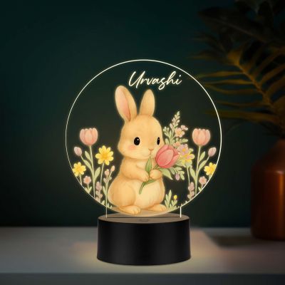 Personalized Cute Rabbit UV Print 3D LED Night Lamp – Warm White Birthday Return Bunny Theme Gift for Kids